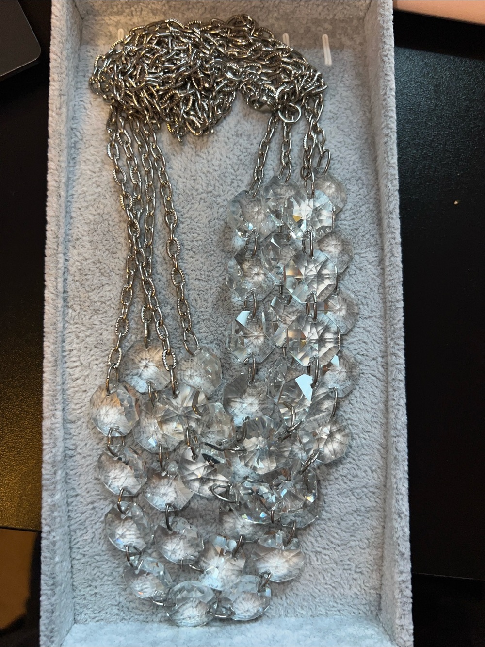 Vintage Clear Crystal Multi-Strand Statement Necklace - Silver Tone